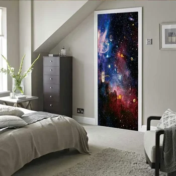 3D Галактика, Голубое Звездное небо, 3D наклейка на дверь, Звездная карта, обои, космическое пространство, сделай САМ, экологически самоклеящаяся дверь спальни из ПВХ De