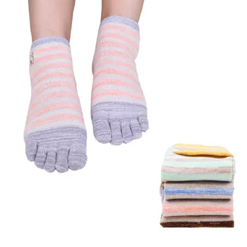 4 пары/лот, женские носки до щиколотки, полосатые хлопковые носки с пятью пальцами для женщин и девочек, носки Желто-фиолетового цвета