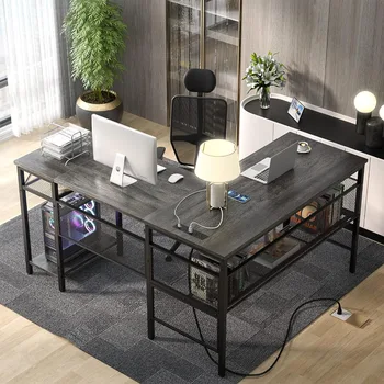 L-образный компьютерный стол с USB-портом для зарядки и электрической розеткой, игровой стол, Бесплатная доставка, Современный домашний стол, офисная мебель