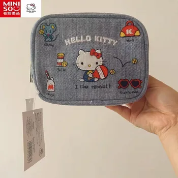 Miniso Hello Kitty, Холщовый кошелек для денег, Косметичка, Женская портативная Милая сумка для хранения с вышивкой большой емкости