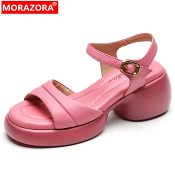 MORAZORA 2023 Новые босоножки из натуральной кожи, женские босоножки, популярная женская обувь с пряжками, босоножки на платформе на толстом высоком каблуке
