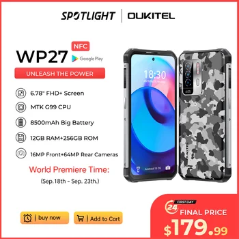 Oukitel WP27 Прочный смартфон 8500mAh 12GB + 256GB 6,78 “ FHD + Мобильный телефон Android 13 64MP MTK G99 Мобильный телефон