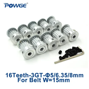 POWGE 10шт Синхронный Шкив 3GT с 16 зубьями Диаметром 5/6.35/8 мм для ширины 15 мм GT3 3MGT 3GT Ремень ГРМ Небольшой люфт 16 зубьев 16T