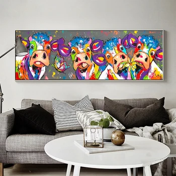 Абстрактное искусство Красочные картины на холсте с коровами HD Печать плакатов и принтов Украшение детской комнаты Спальни Картины Декор гостиной