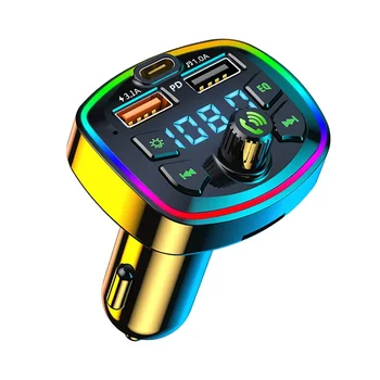 Автомобильный Bluetooth FM-передатчик, автомобильный Bluetooth MP3-плеер, двойное автомобильное зарядное устройство USB с подсветкой EQ Atmosphere