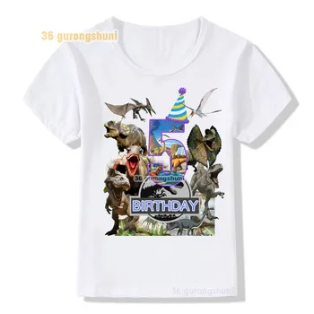 Аниме футболка для одежды для мальчиков Мир парка динозавров 5 6 7 8 9 Детская футболка с изображением дня рождения Футболки с рисунком Детская одежда Одежда для мальчиков