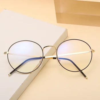 Антисиневые очки для мужчин и женщин, индивидуальные металлические круглые плоские очки, которые можно сочетать с оправами для близорукости