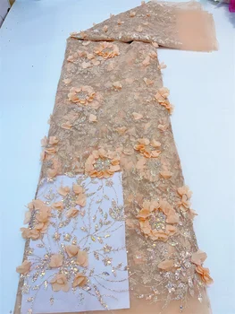 Африканский клей блестки тюль кружевная ткань Французская высококачественная 3D вышивка 5 ярдов Нигерийские кружевные ткани для вечернего платья