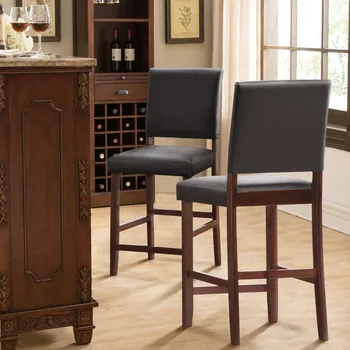 Барный стул с деревянной спинкой и сиденьем из эбеновой искусственной кожи, табуретки для кухни, барный стул из 2 обеденных стульев