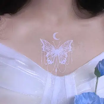 Временные татуировки Поддельные женские Белые наклейки с татуировкой в виде Луны и бабочки, водонепроницаемые наклейки-тату, Фестиваль Тату, Милая горячая женщина, художественное тело