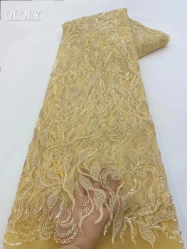 Высококачественная модная вышивка из плотной кружевной ткани для жениха в Африканском нигерийском стиле с блестками для свадебного платья