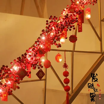 Декоры из цветочных гирлянд на Китайский Новый Год, Весенний фестиваль, Светодиодный Подвесной Венок из ротанга, освещение празднования Парадной двери, Декоры лестниц