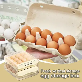 Держатель для яиц в холодильнике, двухслойный ящик для яиц, Вертикальный дизайн для хранения, лоток для яиц в холодильном шкафу, рабочий стол