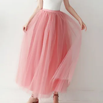 Женская большая длинная юбка с высокой талией, эластичный пояс, сетчатая юбка для вечеринки, пышная юбка-пачка, нижняя юбка в стиле Лолиты
