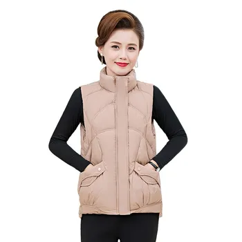 Женская короткая хлопковая стеганая куртка с воротником-стойкой без рукавов, женский зимний теплый жилет для мамы, пальто, жилет