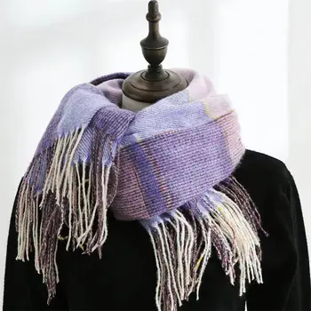 Женский шарф из искусственного кашемира, бесплатная доставка, высококачественный квадратный шарф, клетчатая шея, холодная теплая шаль с кисточками на осень и зиму