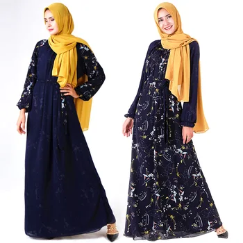 Женское платье ближневосточной моды, шифоновое платье с двойным принтом, длинное платье в одно пальто, длинное платье в два ношения