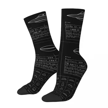 Забавные мужские носки с изображением НЛО Винтажный узор инопланетянина и НЛО в уличном стиле бесшовные носки для экипажа с подарочным рисунком