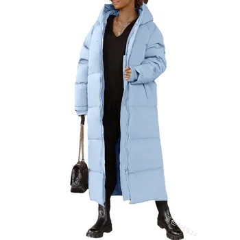 Зимняя женская куртка, утепленная верхняя одежда, карман с капюшоном, ватное пальто, Тонкая Длинная парка, куртка на молнии с хлопковой подкладкой, пальто
