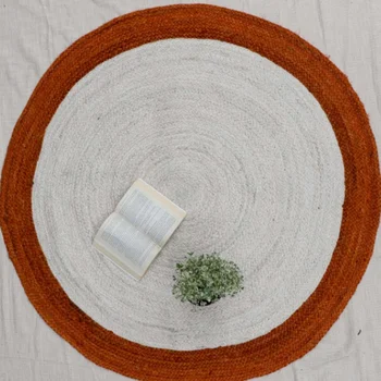 Коврик Джутовый 100% натуральный Круглый коврик в реверсивном стиле, плетеный ковер в деревенском стиле