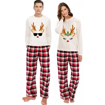 Комплекты рождественских пижам для пары, подходящие друг другу, Одежда для отдыха с оленями Для взрослых, Серый пижамный комплект