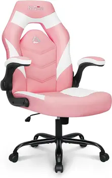 Компьютерный стул для видеоигр, Эргономичный офисный стул, рабочий стол с поясничной поддержкой, Откидные подлокотники, Регулируемая высота, Поворотный PU