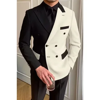 Костюмы для мужчин последнего дизайна, сшитые по последнему слову техники, белые и черные, Шикарный Двубортный Концертный повседневный свадебный костюм Homme 2023
