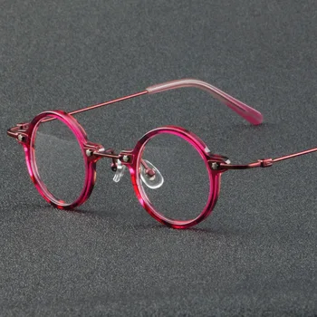 Красочные Ацетатные Маленькие Круглые очки в оправе Мужские Ретро Очки для оптической близорукости Женские Брендовые Дизайнерские Винтажные Круглые очки