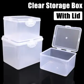 Многоцелевой прозрачный пластиковый ящик для хранения Небольшой прямоугольной формы с крышкой для хранения ювелирных изделий, футляра для повязки на голову, контейнера для хранения