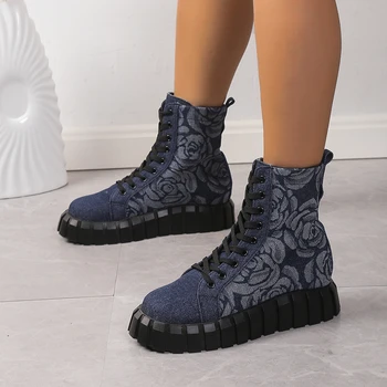 Модная женская обувь 2023 года, женские ботинки на шнуровке, зимние однотонные ботинки с круглым носком на плоской подошве большого размера, модные ботинки большого размера