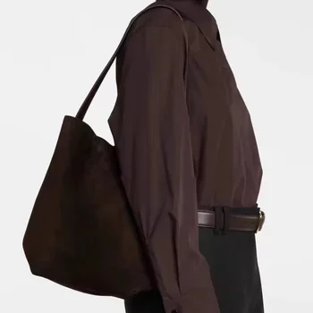 Модная замшевая сумка-тоут большой емкости на одно плечо, повседневная однотонная сумка для женщин