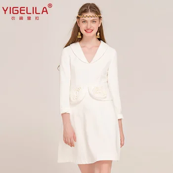 Модное женское платье с белым объемным цветком, осенне-зимние платья для коктейлей на день рождения, вечерние платья для вечеринок, женские сценические костюмы