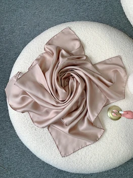 Модный однотонный имитационный шелковый шарф, тюрбан, монохромный пузырьковый тюрбан, женский шарф, мусульманская квадратная шаль, тюрбан 90*90 см