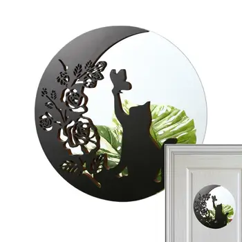 Настенное зеркало с рисунком Лося и черной Кошки, настенное зеркало для ванной комнаты, орнамент, Переносная ванная комната, Черный круг, туалетное зеркало Circle