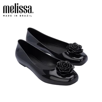 Новые желейные туфли Melissa's Маленькие тонкие туфли с квадратной головкой, цветочные сандалии, Женская пляжная обувь, Ароматная обувь