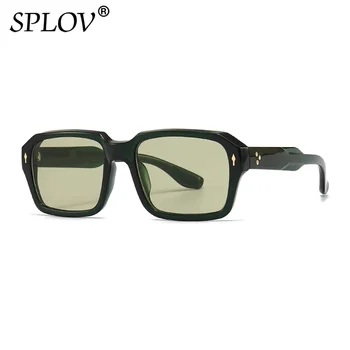 Новые роскошные Квадратные Солнцезащитные очки с ретро-заклепками, Мужские очки с градиентом в стиле панк, Модные прямоугольные Очки Для женщин, Оттенки зеленого чая, Модные UV400