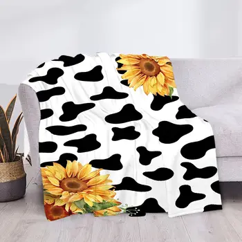 Одеяло с коровами и подсолнухом, подарок для девочки, женское флисовое мягкое легкое одеяло 30x40 дюймов для 1-5 малышей/щенков