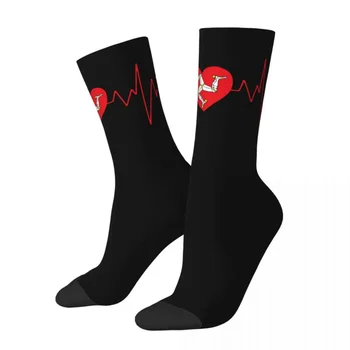 Осенне-зимние модные женские и мужские носки с флагом острова Мэн, нескользящие футбольные носки Heartbeat