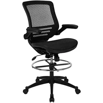 Офисный стул с поворотной спинкой до середины спинки, регулируемым кольцом для ножек, поясничной поддержкой и высотой сиденья, эргономичное сетчатое кресло для руководителей, черный