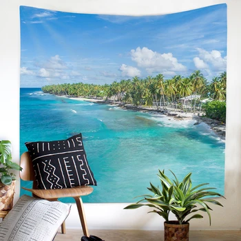 Пейзажный гобелен с рисунком Синего моря и пляжа, Гостиная, спальня, Диван, Домашний декор, стена