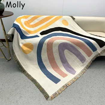Плед в скандинавском стиле, винтажные жаккардовые одеяла с абстрактным рисунком радуги для кровати, гобелен, коврик для кемпинга