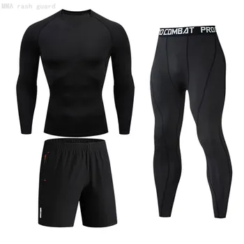 Полный комплект компрессионной спортивной одежды Для мужчин's Running, Черная рубашка с длинным рукавом, Леггинсы, Спортивный Быстросохнущий Дышащий Тренировочный костюм для спортзала 4XL