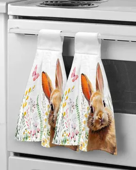 Полотенце для рук с пасхальным кроликом и бабочкой, мягкие кухонные салфетки из микрофибры, подвесное полотенце, портативные полотенца для уборки.