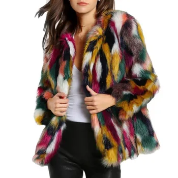 Ретро осенне-зимняя контрастная многоцветная шуба из искусственного меха, верхняя одежда с ворсистыми лохматками, женские короткие куртки, топы
