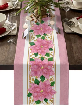 Рождественские зимние цветы, розовая пуансеттия, настольная дорожка, декор для дома, украшение обеденного стола, декор стола
