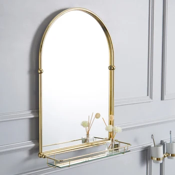 Роскошное металлическое зеркало для ванной комнаты, ретро зеркало для ванной комнаты, латунное хромированное золотое скандинавское настенное зеркало для макияжа