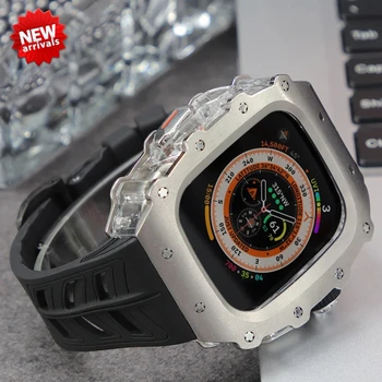 Роскошный Комплект модификации Titanium для Apple Watch Band Ultra 2 49 мм Металлический Титановый Корпус и резиновый ремешок для iWatch Ultra 49 мм Band