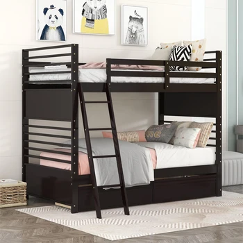Серая двуспальная кровать с двумя выдвижными ящиками - идеально подходит для детской комнаты