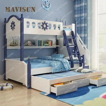 Современная маленькая квартира в скандинавском стиле, детская двухслойная кровать с выдвижными ящиками, Раскладывающаяся детская двухъярусная кровать для мальчиков