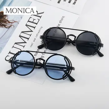 Солнцезащитные очки в стиле панк-стимпанк С двойными пружинными висками Солнцезащитные очки в модном готическом стиле Круглые очки с защитой от UV400